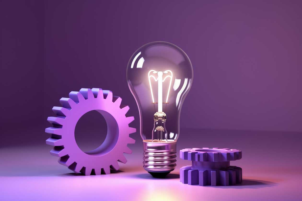 Marketing Strategico l'idea e la strategia rappresentati da una lampadina e 2 ingranaggi
