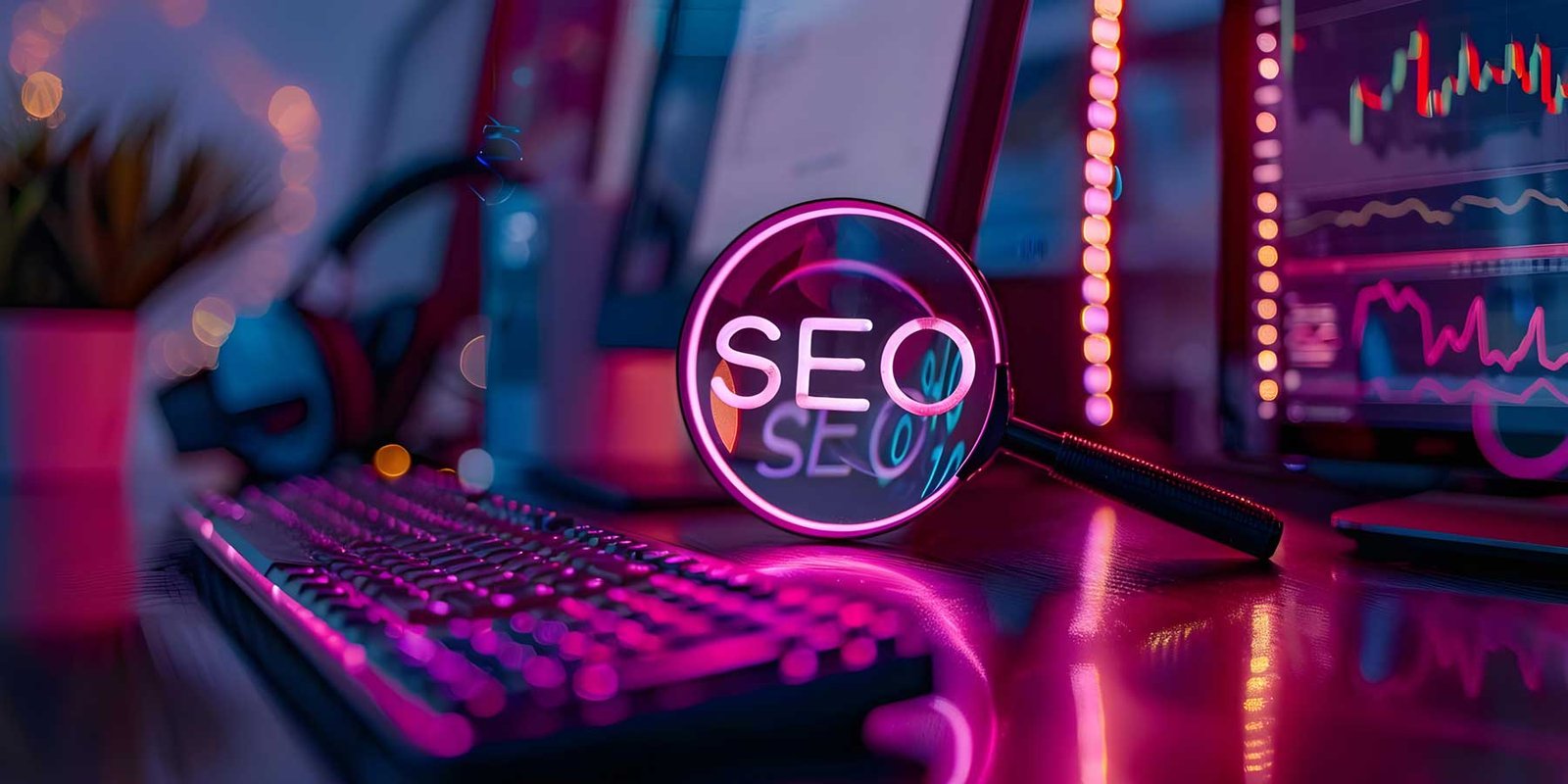 Trend del Marketing 2025 9 Ottimizzazione SEO - Lente ingrandimento che punta un testo SEO