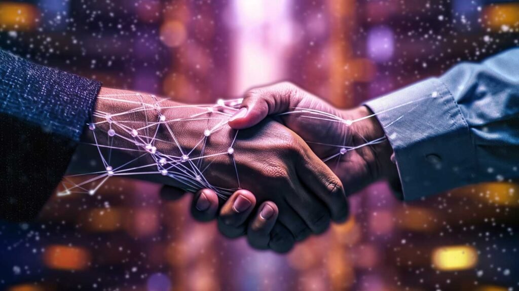 Amore e Connessione Digitale 11 Partnership e Collaborazioni Strategiche - Mani che si stringono