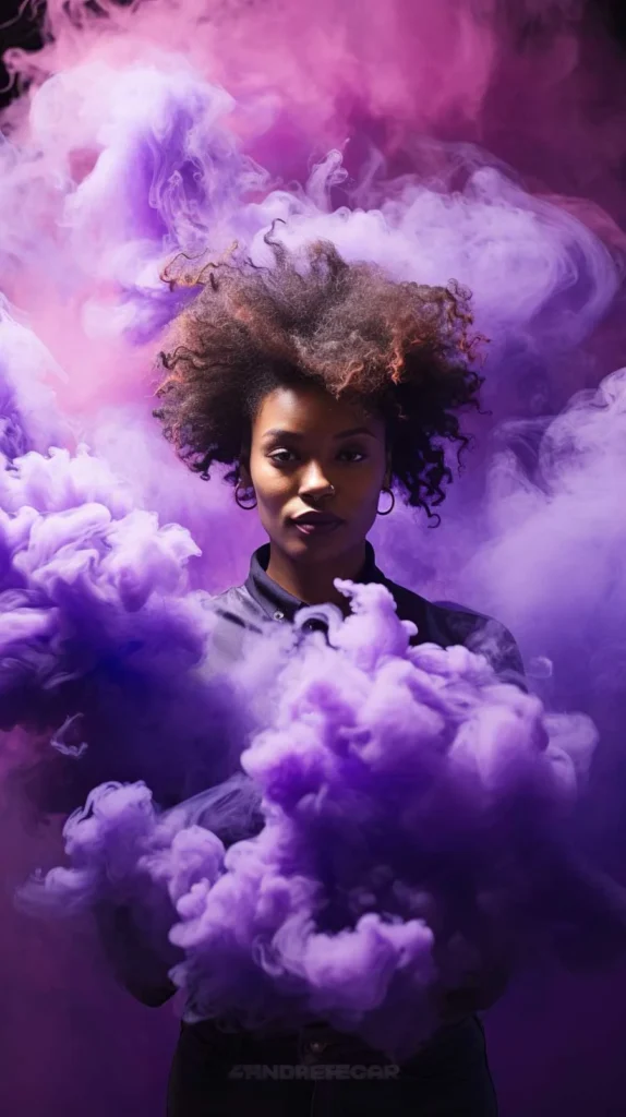 Campagne-Pubblicitarie-Creative-donna-avvolta-in-un-vapore-color-viola