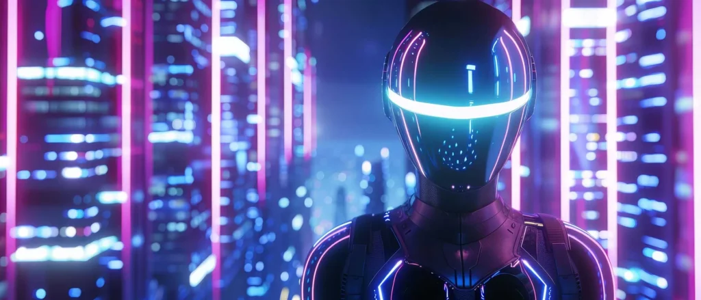 Primavera del Rinnovamento Digitale 10 Intelligenza Artificiale nel Marketing - avatar-tuta-digitale-esplorando-il-mondo-virtuale-pieno-di-luci-al-neon