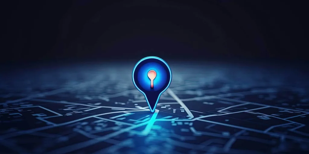 Local SEO segnaposto sopra una cartina blu