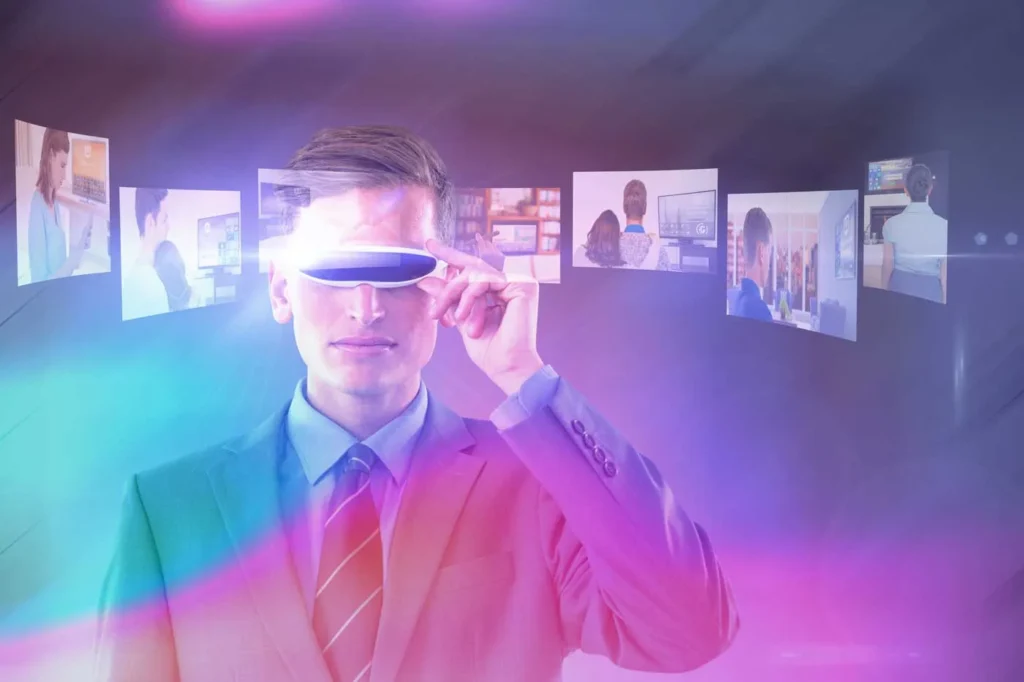 Realtà Aumentata e Virtuale ragazzo con occhiali futuristici