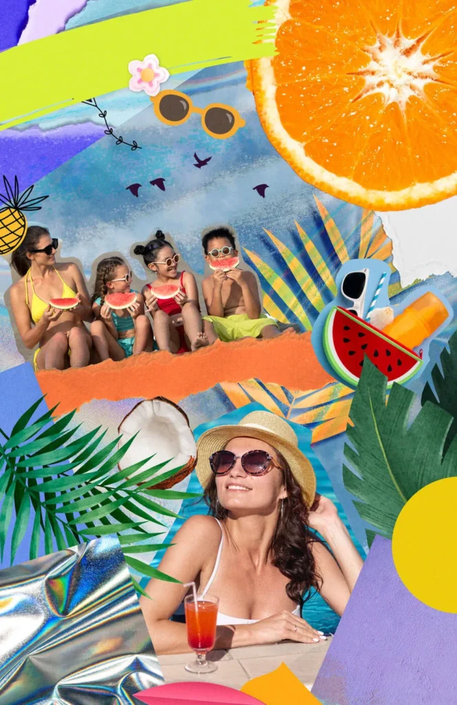 Estate Creativa immagine concettuale con dei bambini in spiaggia che mangiano anguria