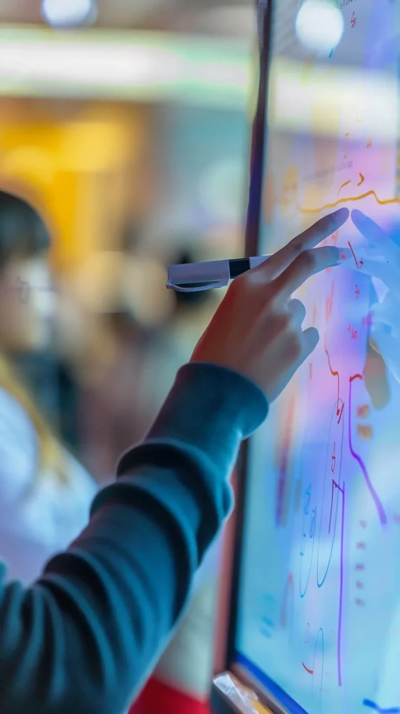 Utilizzare il Marketing Omnicanale in modo profittevole 7 Marketing Omnicanale giovane donna che indica un disegno sulla lavagna tenendo in mano una penna