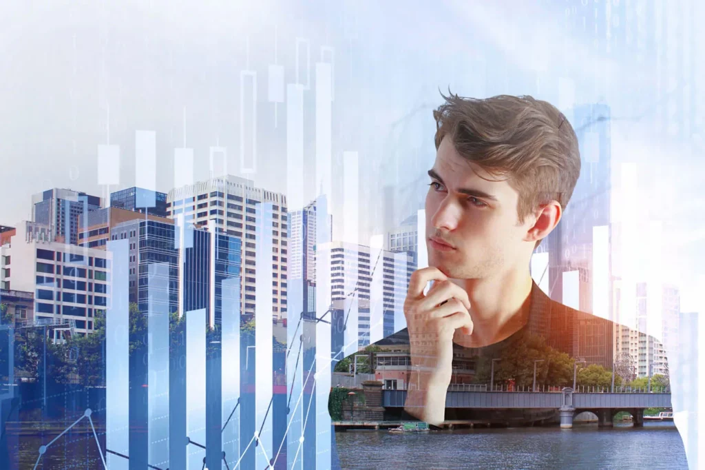 Navigare le Sfide di Mercato 8 Sfide di Mercato immagine concettuale di un ragazzo che guarda la città