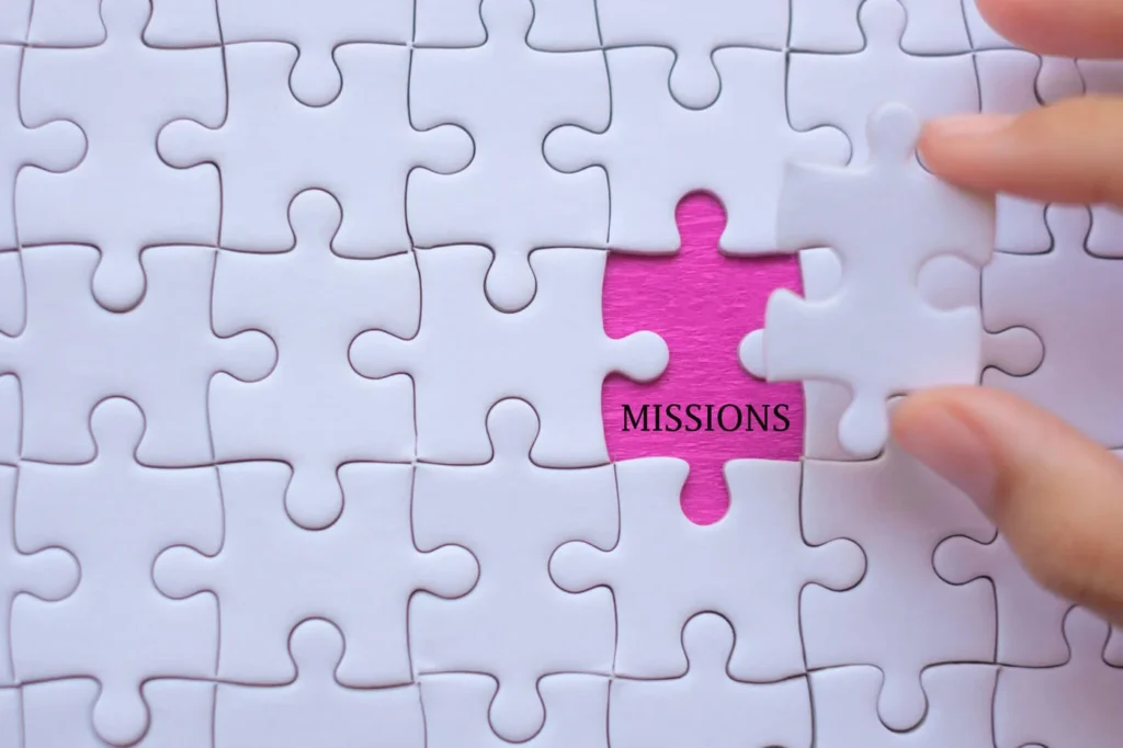 Importanza dei Valori Aziendali nella Comunicazione 3 Importanza dei Valori Aziendali tassello puzzle alzata indicante il testo MISSIONS