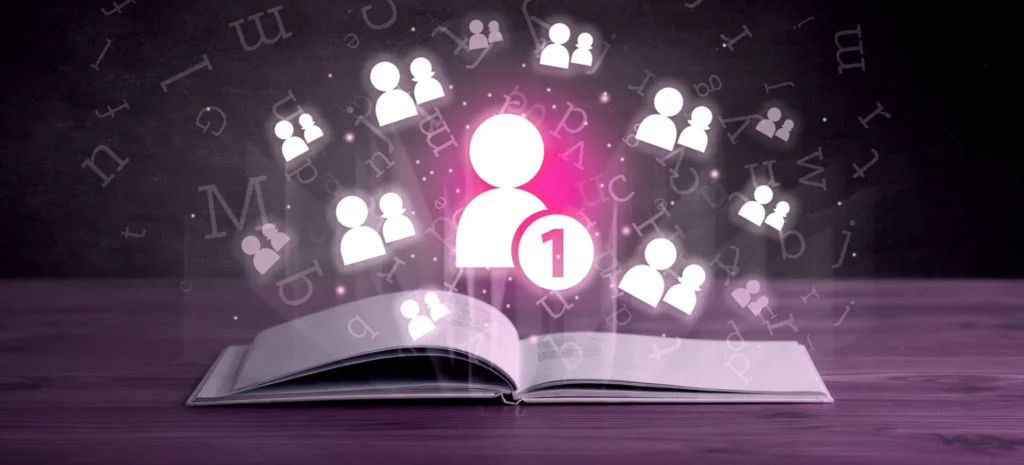 Lead Generation Tattiche e Strategie 5 Lead Generation libro aperto da dove escono parole e icone