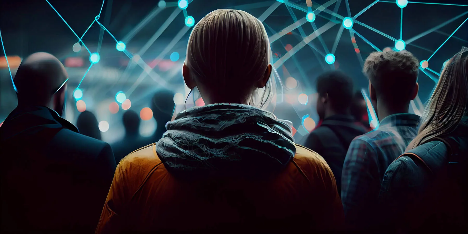 User Generated Content. Coinvolgere la Community 4 User Generated Content. Coinvolgere la Community immagine concettuale di un gruppo di persone visto di spalle con dei ridicoli lati