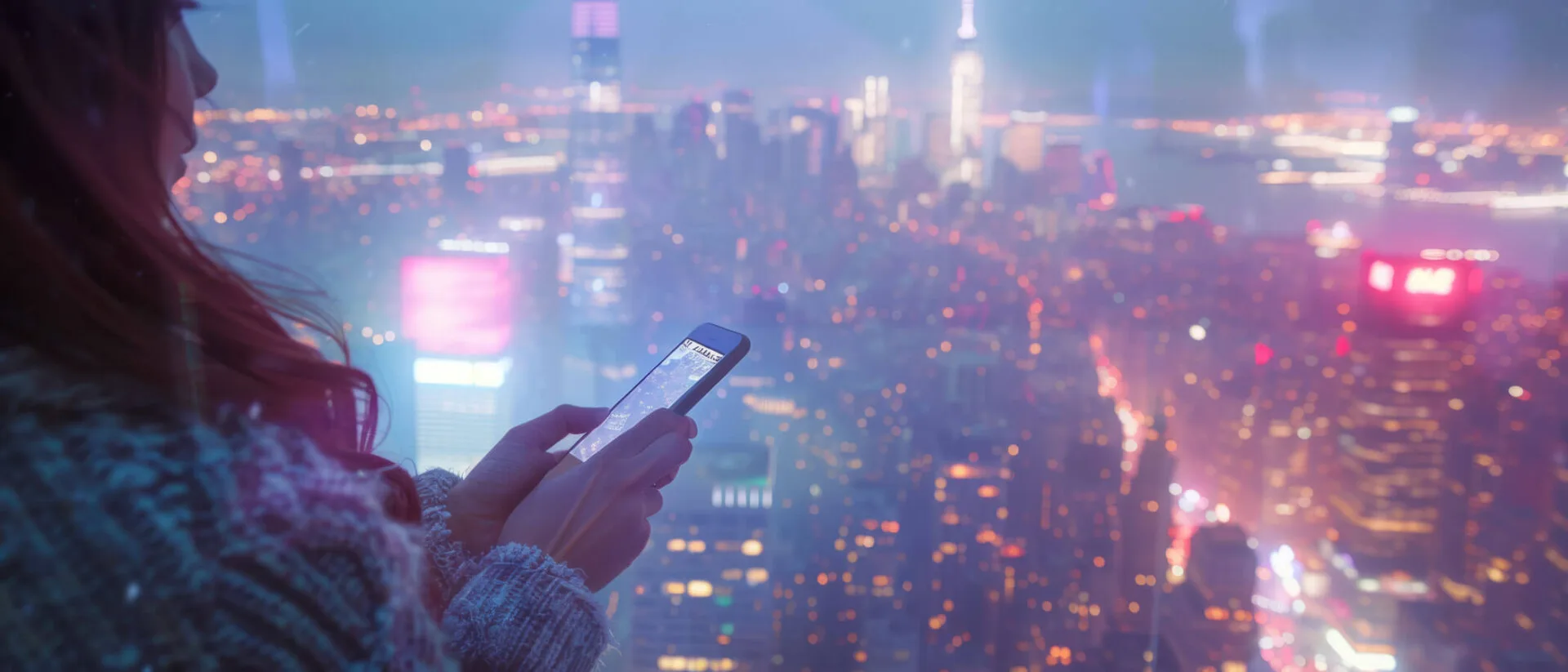 User Generated Content. Coinvolgere la Community 3 User Generated Content. Coinvolgere la Community ragazza con il cellulare in mano è una città illuminata sullo sfondo