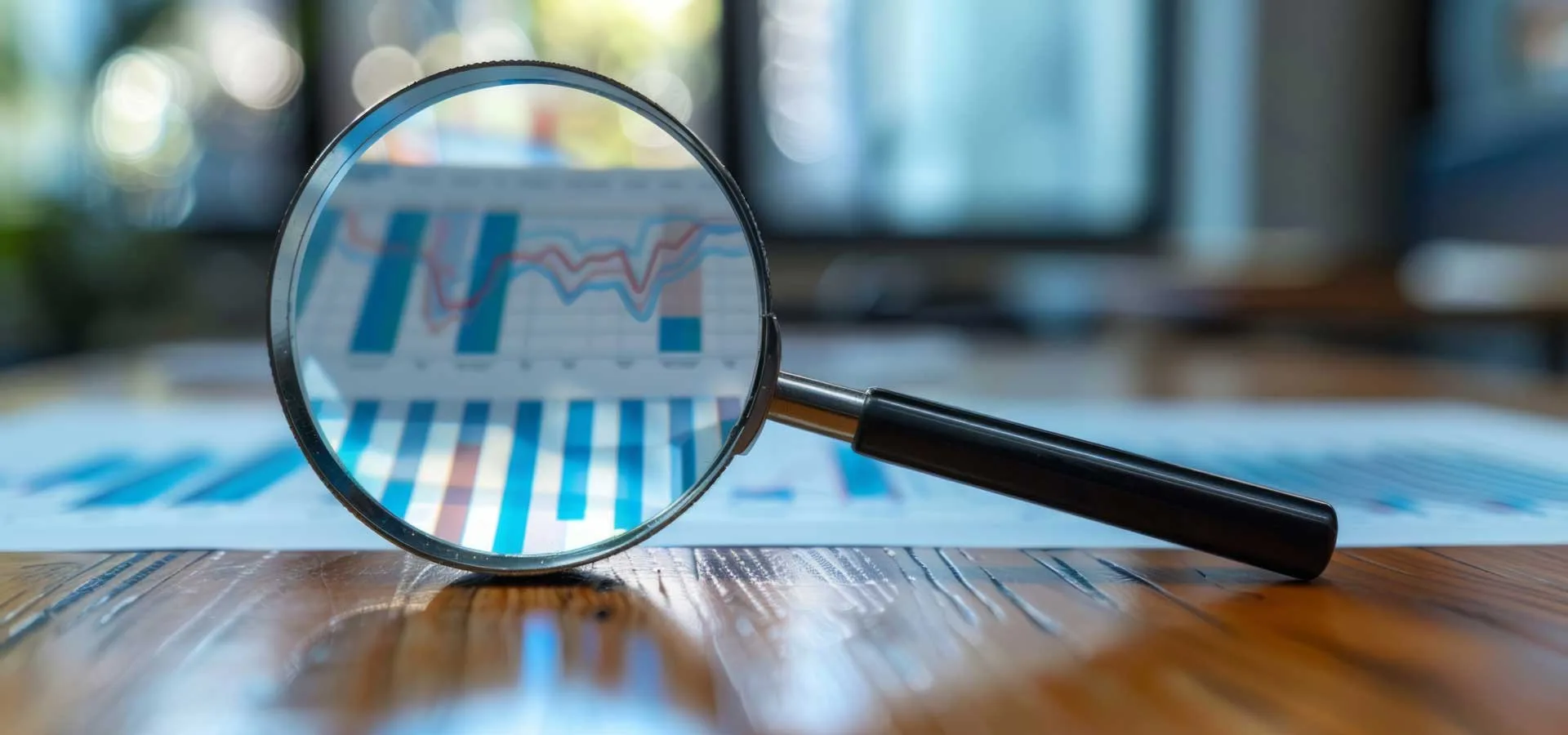 Analisi dei Risultati Annuali 1 Analisi dei Risultati Annuali primo piano di una lente di ingrandimento che punta dei grafici