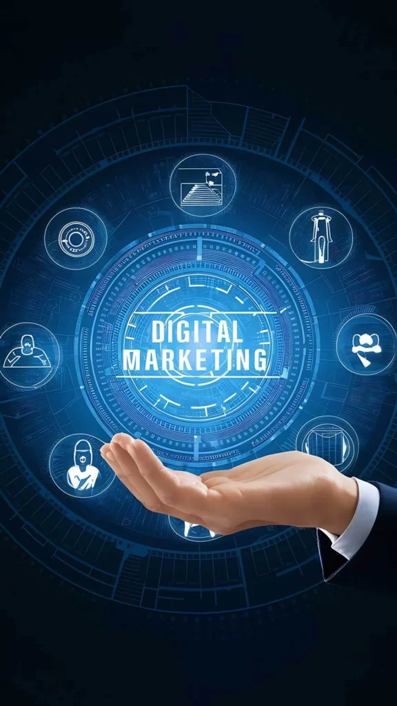Benefici della Digitalizzazione mano che regge simboli del digital marketing
