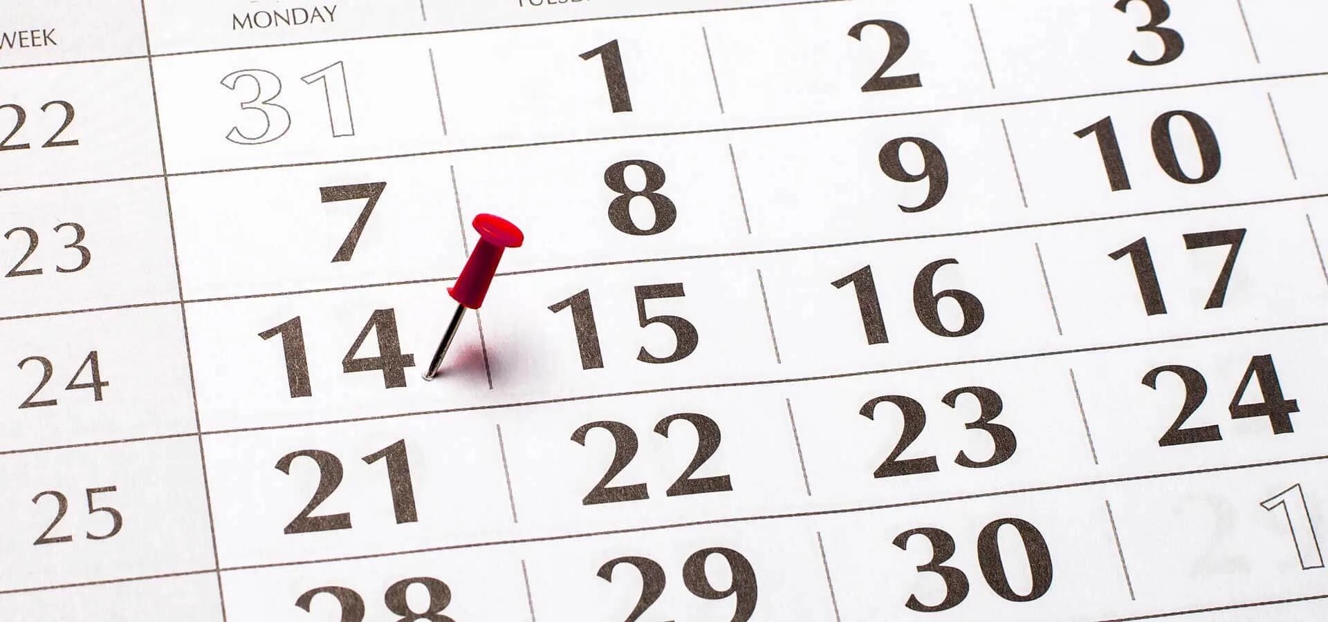 Calendario Editoriale 2025 5 Calendario Editoriale puntina piantata sul giorno 14 del calendario