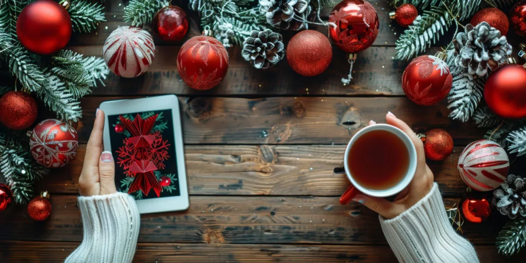 Campagna Natalizia composizione natalizia con tablet e addobbi