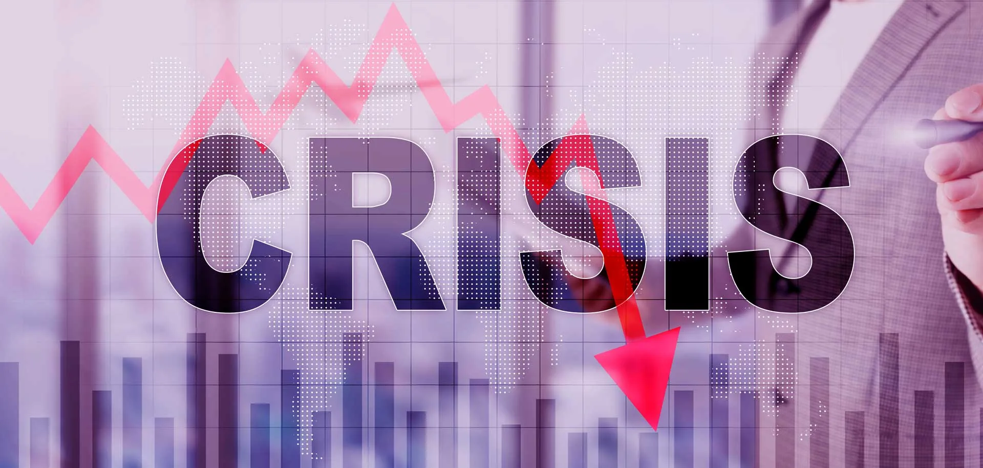 Crisis Management grafico con freccia rossa verso il basso e il testo Crisis