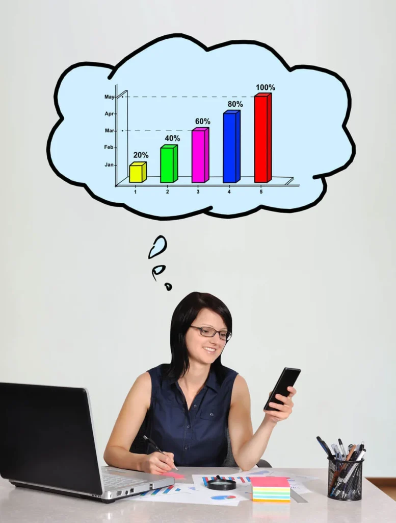 Importanza dei Dati nel Decision Making 4 Dati nel Decision Making ragazza sul posto di lavoro con cellulare e computer