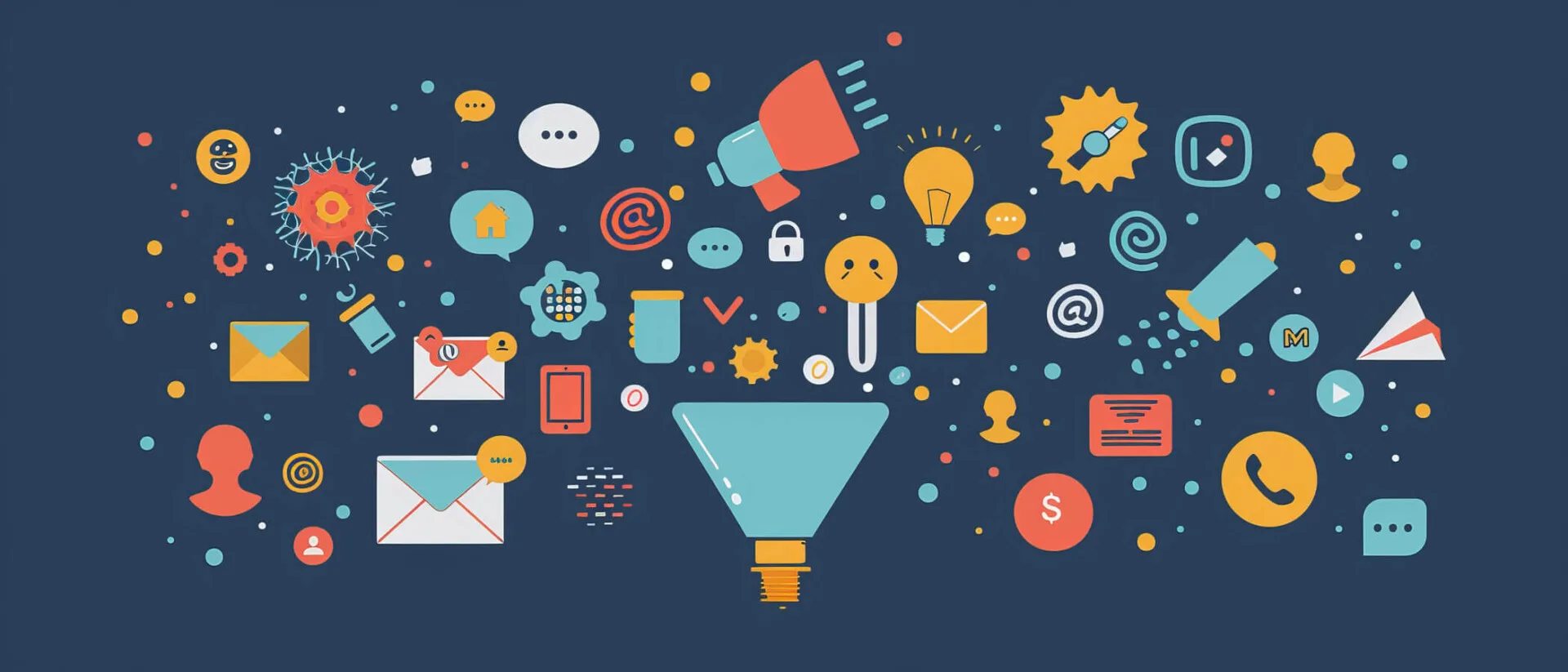 Ottimizzazione del Funnel di Vendita 1 Funnel di Vendita immagine concettuale con un imbuto e icone che entrano