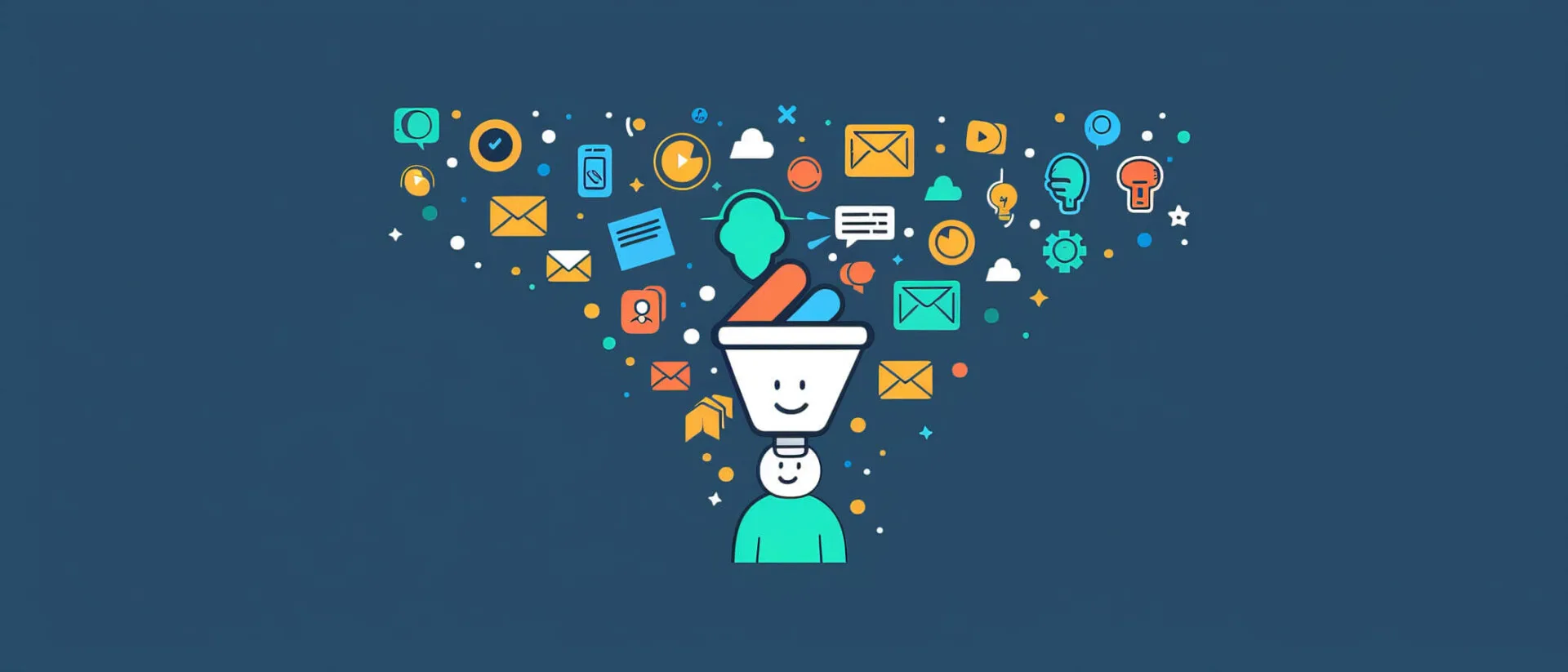 Funnel di Vendita immagine concettuale disegnata con un imbuto e icone