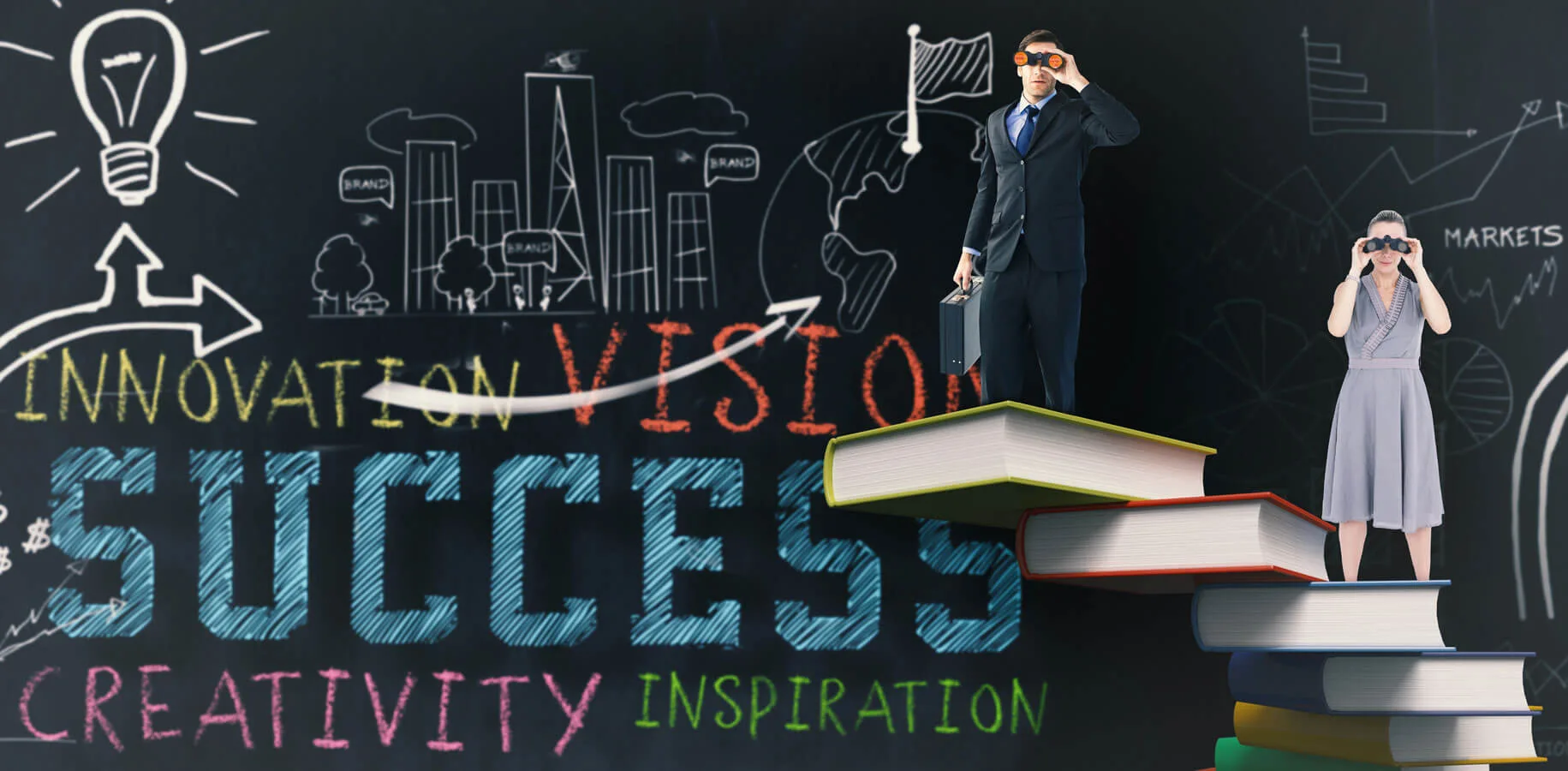 Prepararsi per il Successo 10 Prepararsi per il Successo immagine concettuale con una persona che guarda dal binocolo e testi scritti sullo sfondo