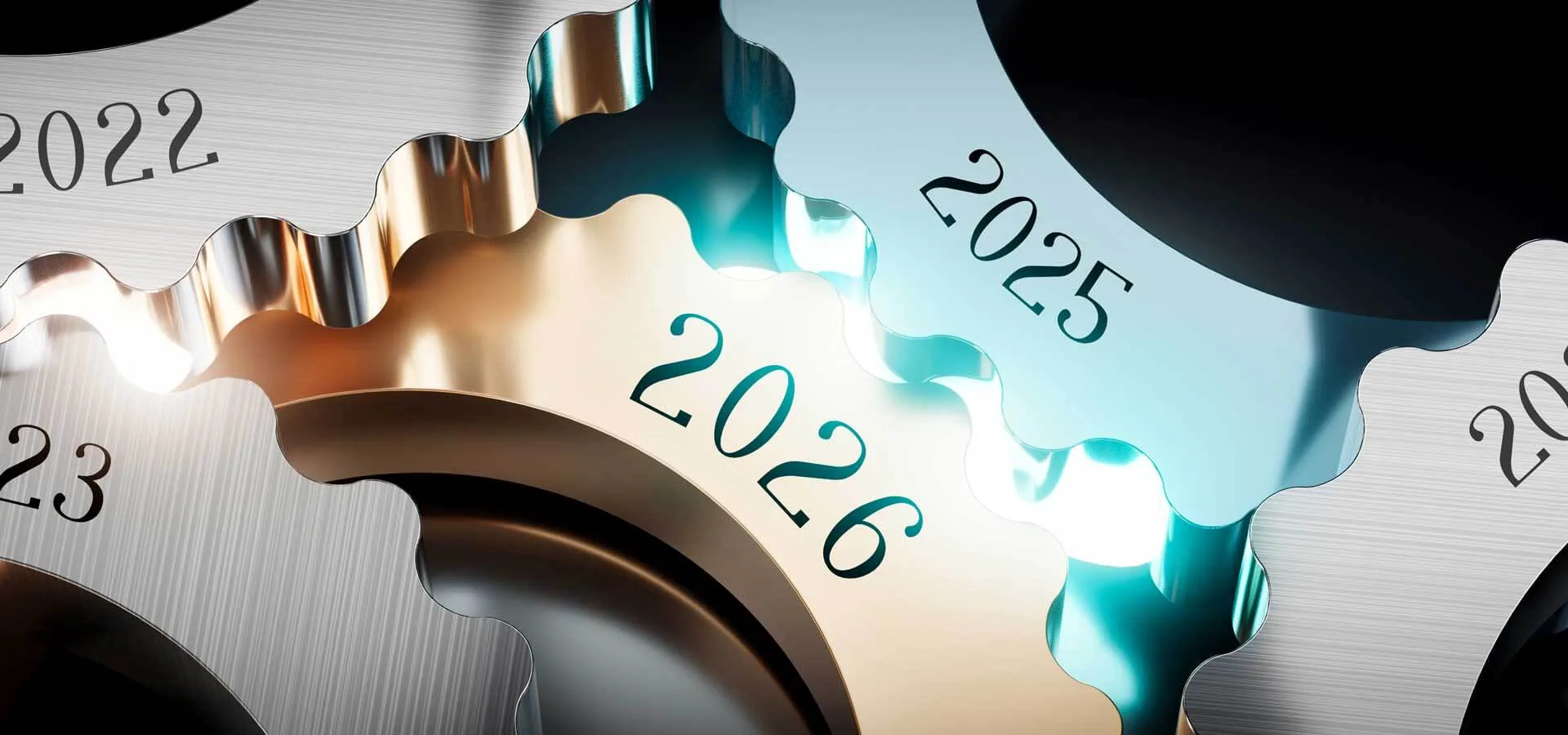 Previsioni e Strategie 3 Previsioni e Strategie per il Nuovo Anno ingranaggio con anni 2025 2026 inciso