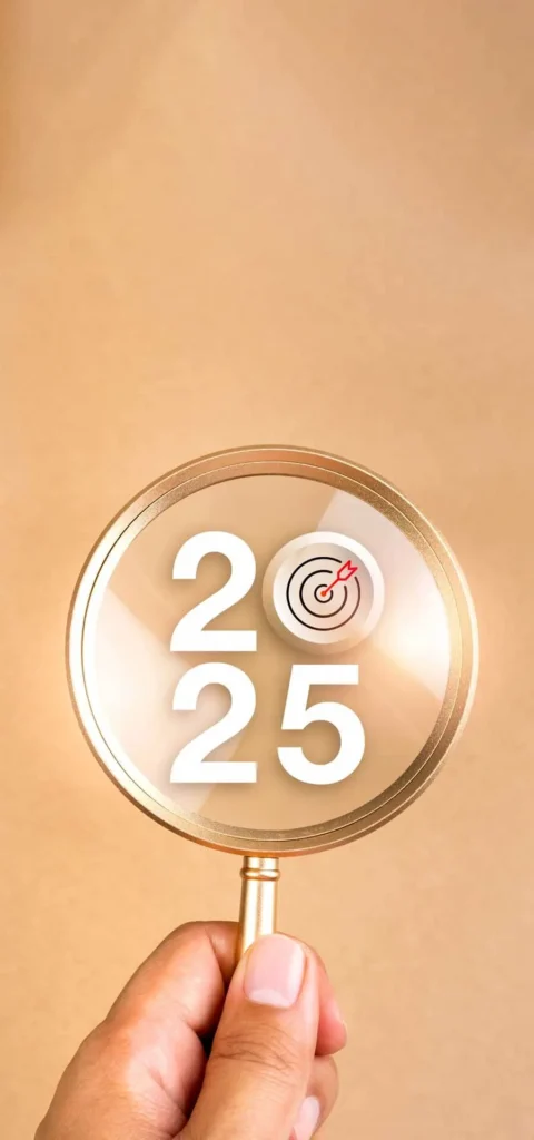 Previsioni e Strategie 2 Previsioni e Strategie per il Nuovo Anno mano con una lente sulla data 2025