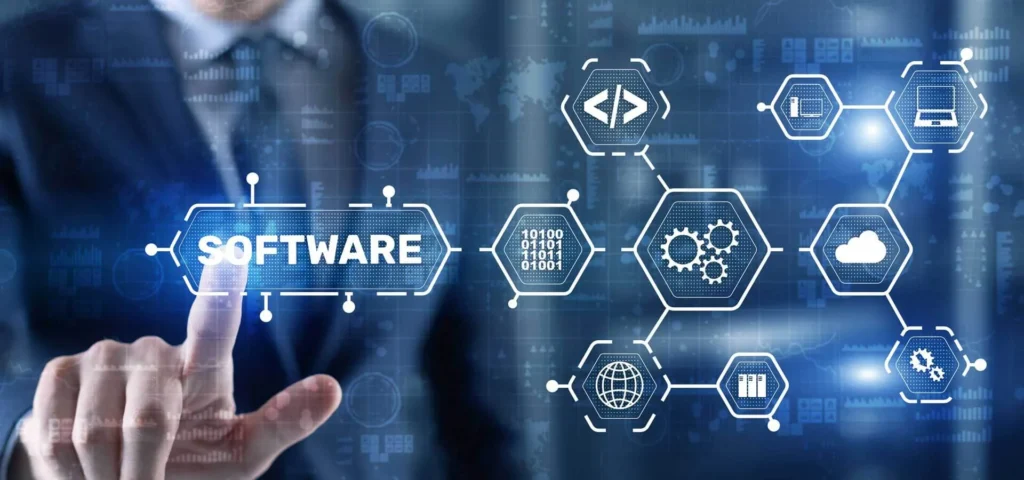 Digitalizzazione per PMI 11 Software di digitalizzazione persona che digita un testo SOFTWARE su uno schermo virtuale