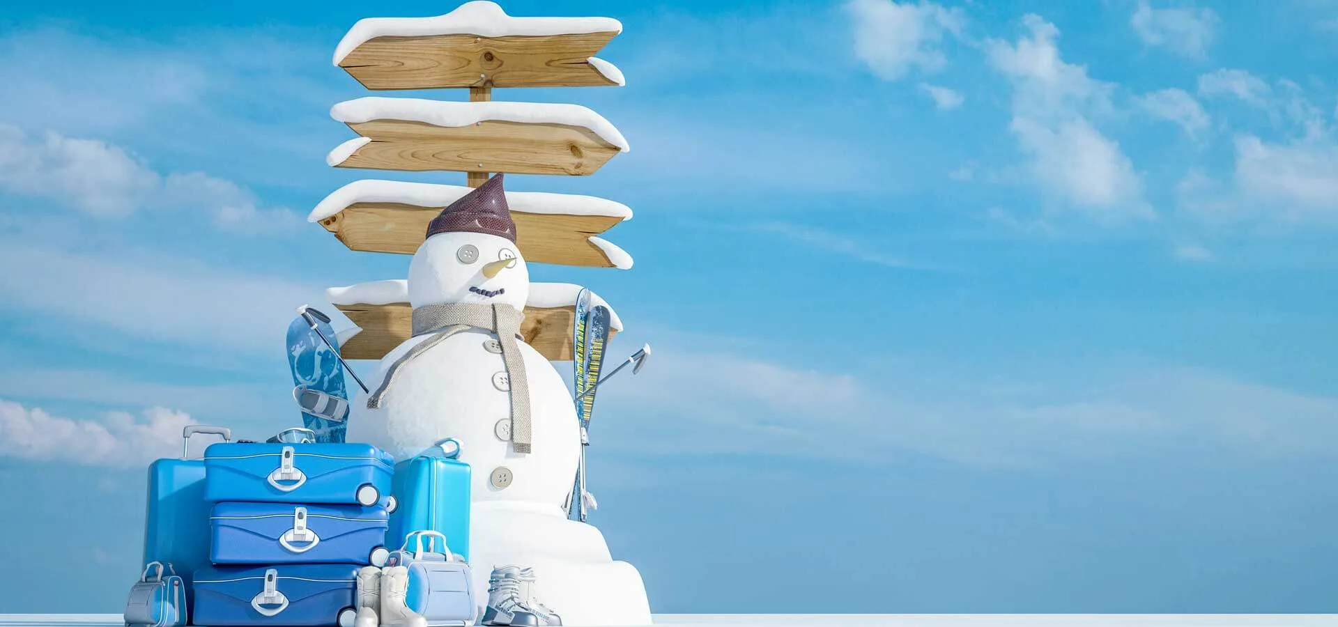 Vacanze con Marketing Efficace 4 Vacanze con Marketing pupazzo di neve con cartelli alle spalle