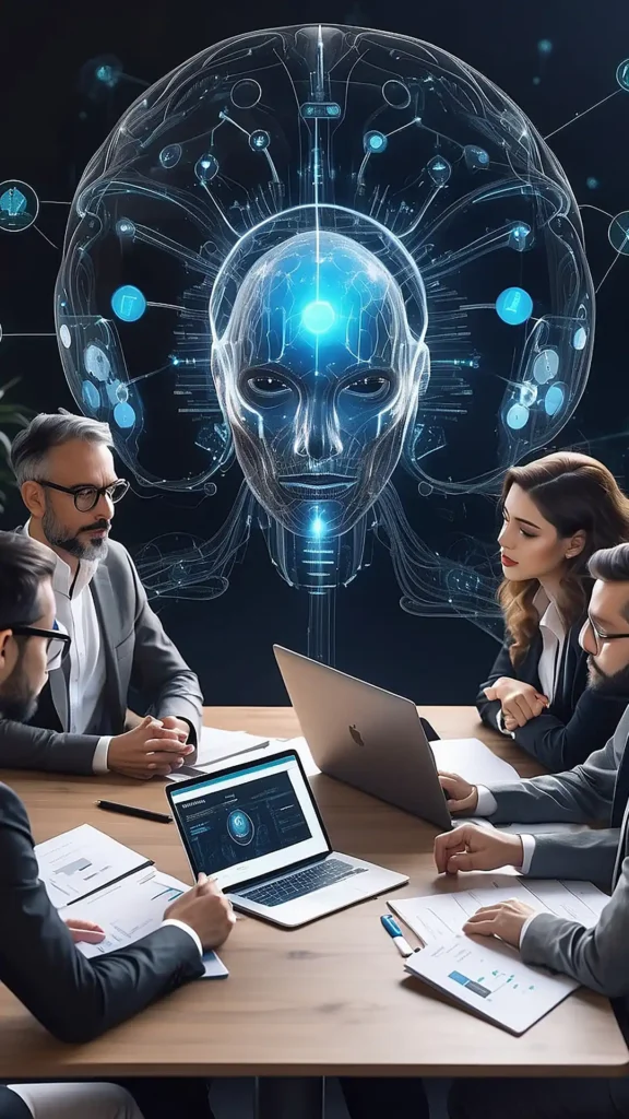 Marketing e AI 3 Marketing e AI generativa Verticale quattro persone con portatile attorno ad un tavolo