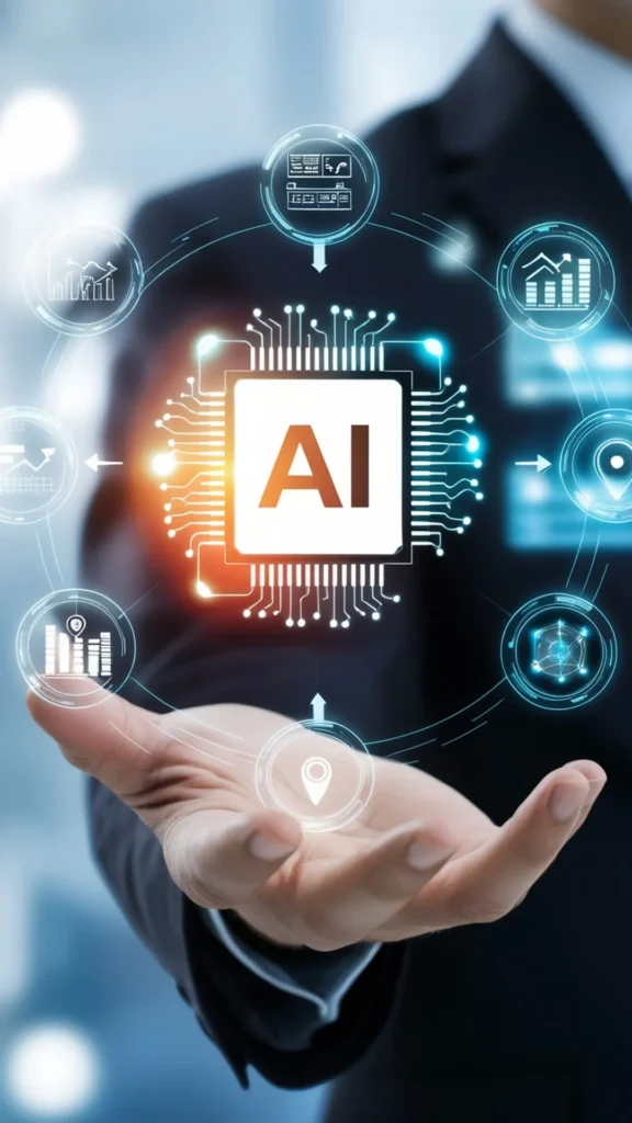 Marketing e AI 2 Marketing e AI generativa Verticale uomo che regge un processore con la sigla AI