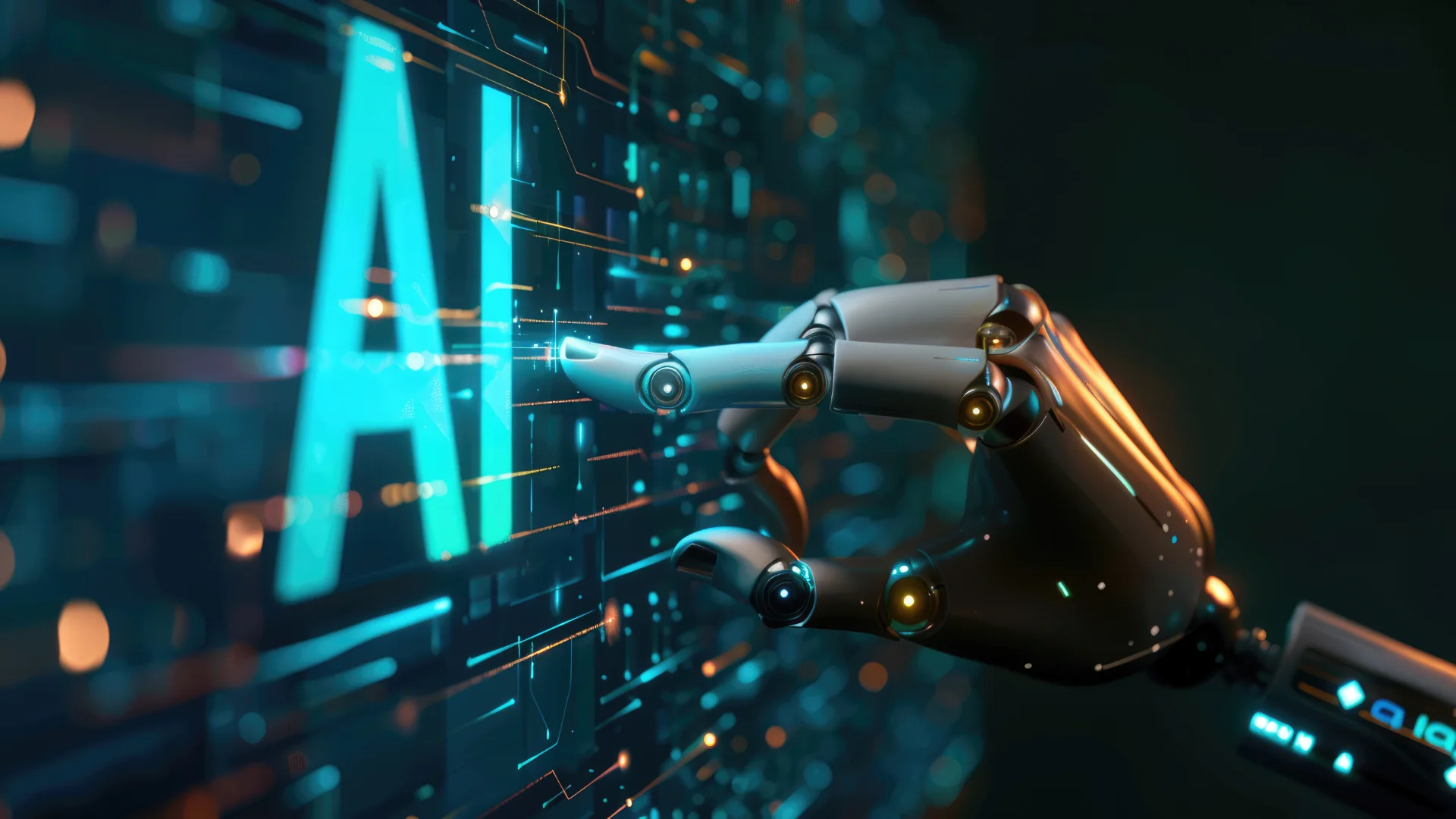 Marketing e AI 5 Marketing e AI mani robotiche che digitano su schermo tattile