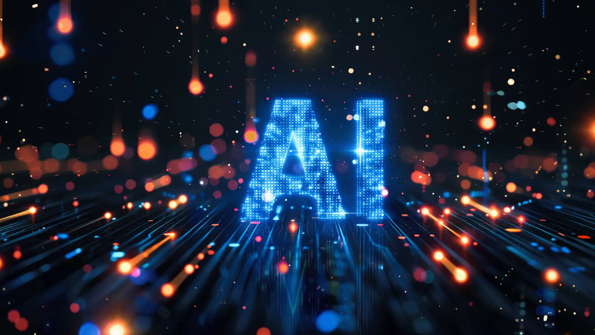 Marketing e AI 7 Marketing e AI generativa testo AI grande davanti ad una città illuminata