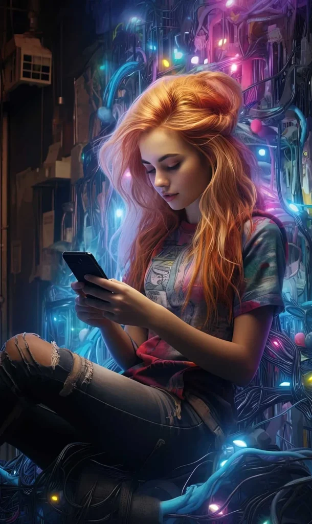 Social Media Marketing giovane ragazza con cellulare foto artistica