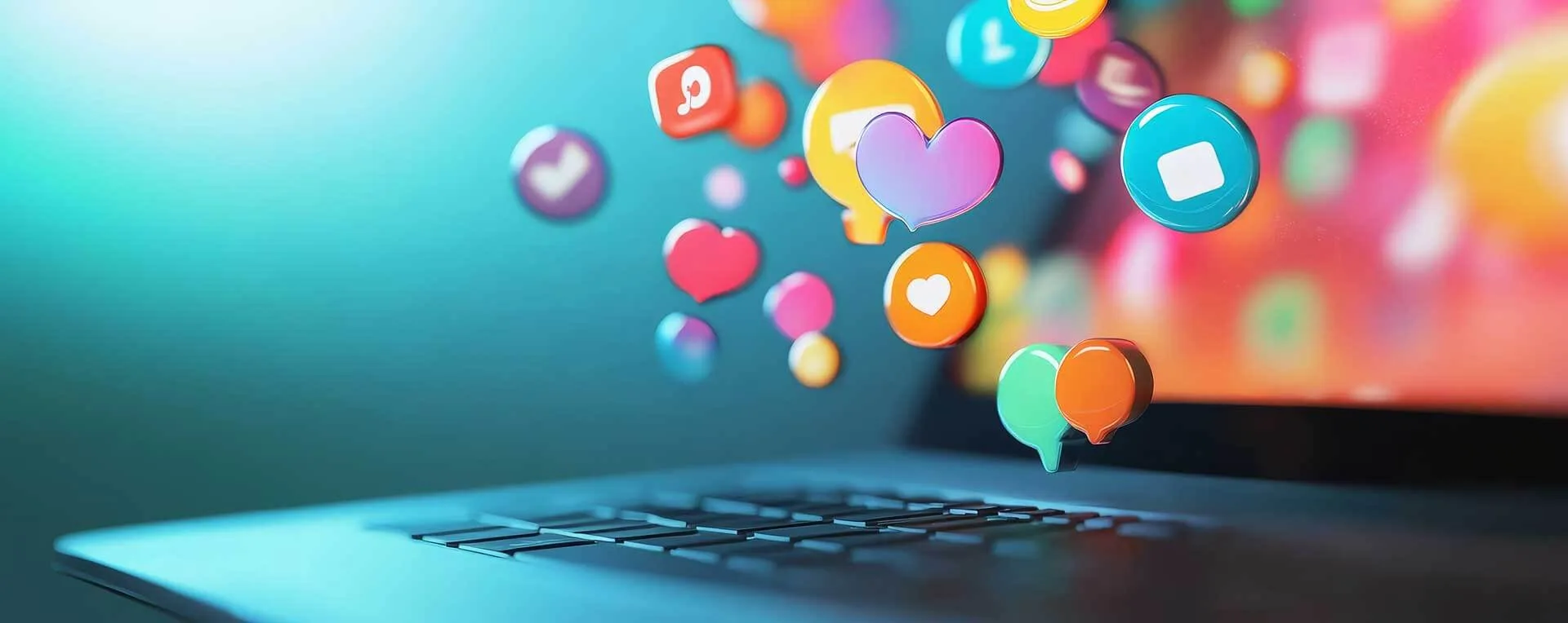Social Media Marketing icone che escono da un laptop