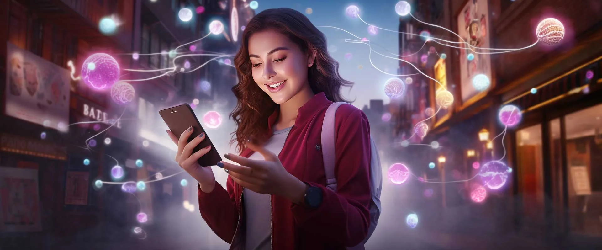 Social Media Marketing 6 Social Media Marketing ragazza con cellulare sorridente