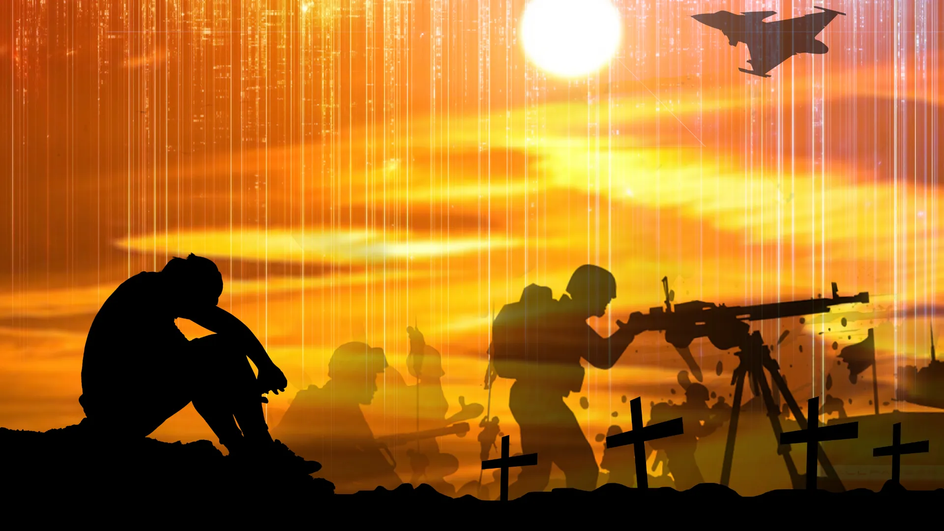 Esplorare le Mentalità e le Decisioni Umane persona seduta che pensa sfondo battaglia