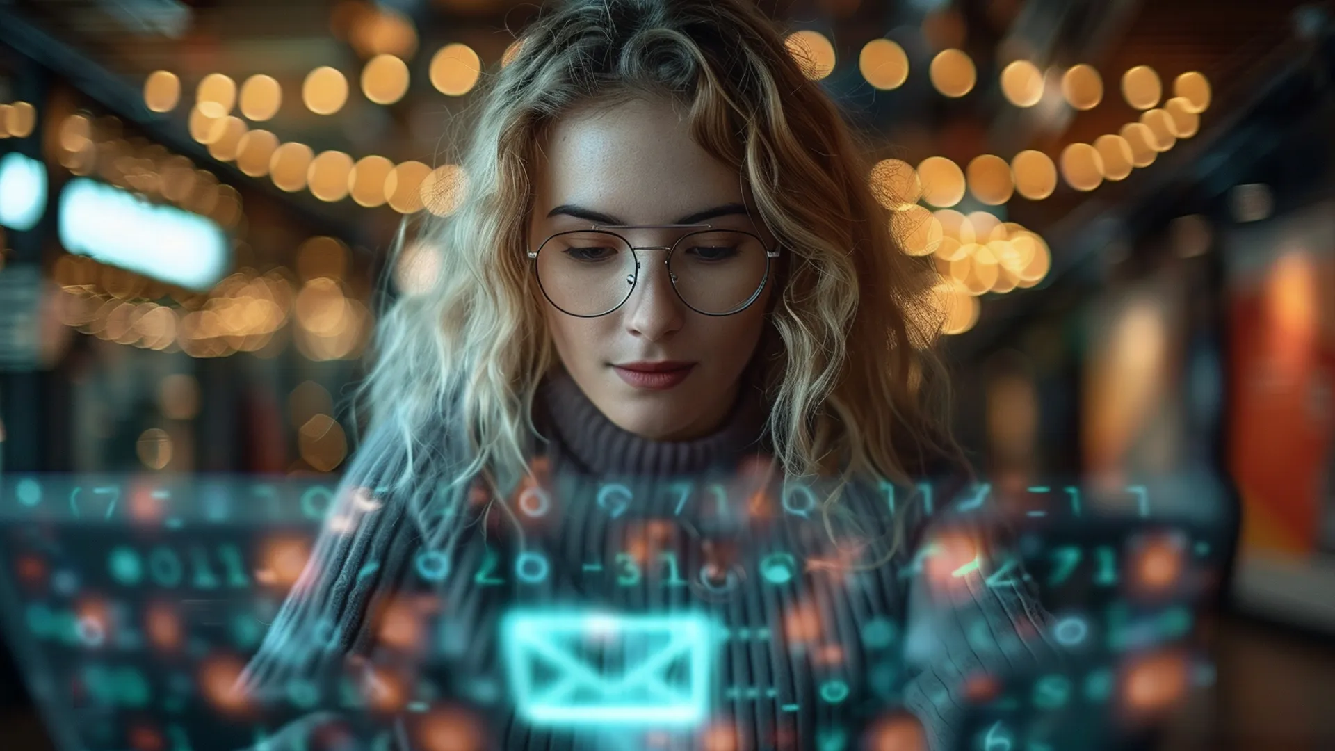 Marketing e AI - Cosa Aspettarsi per il Futuro 4 Marketing e AI Ragazza con cellulare e in primo piano numeri e dati