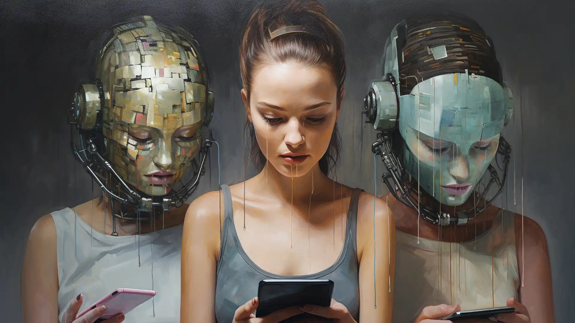 Marketing e AI - Cosa Aspettarsi per il Futuro 3 Marketing e AI ragazza che guarda il cellulare con due droni a fianco