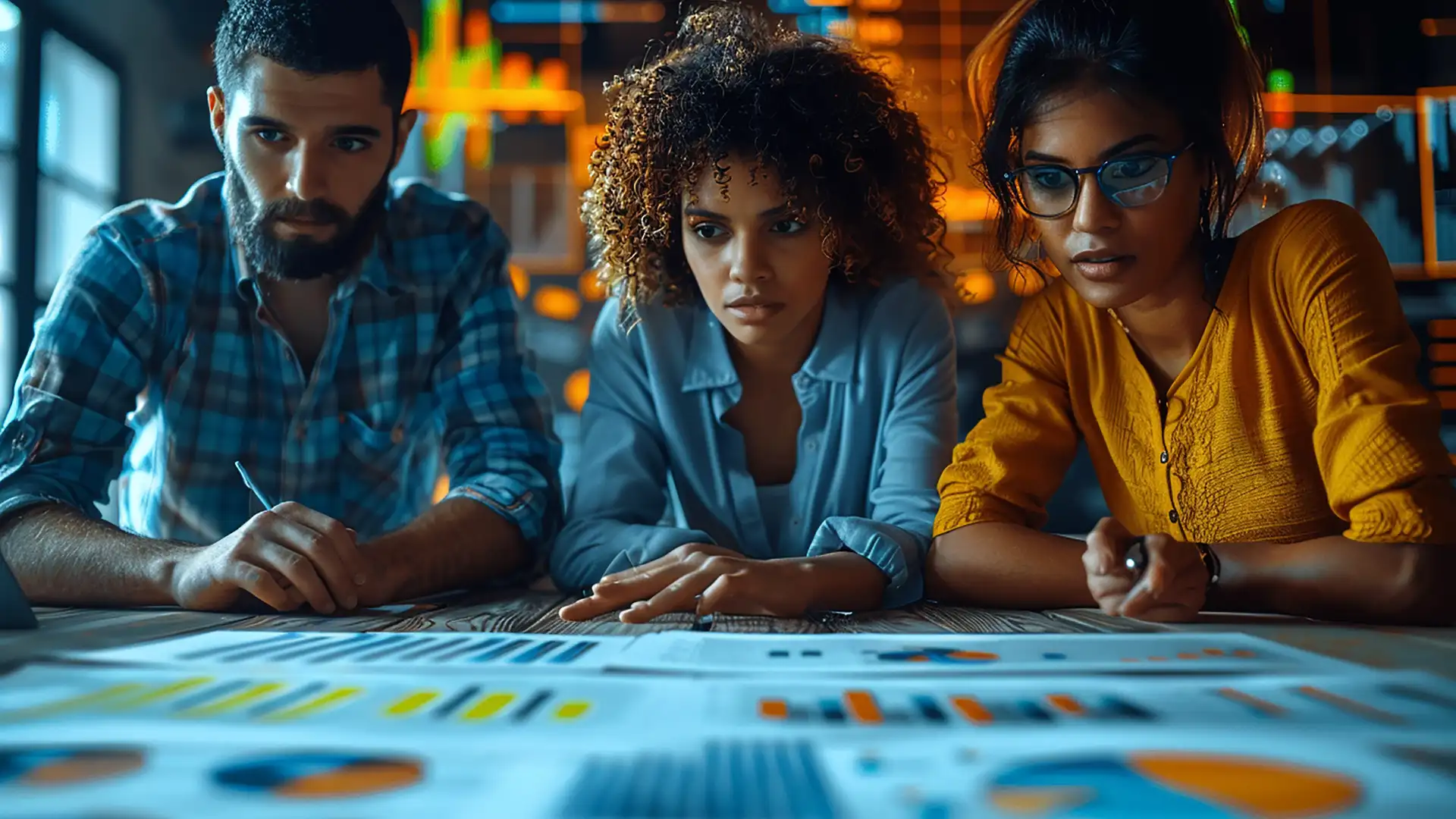 Content Marketing e SEO - Come Farli Lavorare Insieme - tre ragazzi che guardano dei grafici