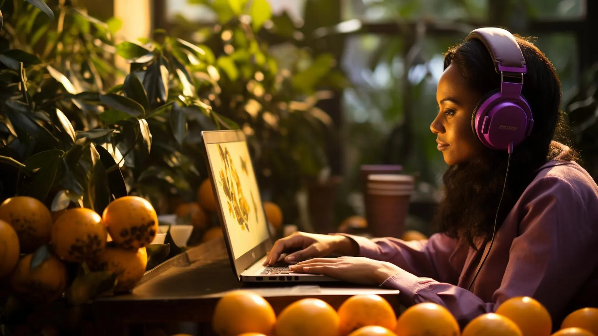 Content Marketing per le PMI- ragazza con le cuffie che sta lavorando al computer