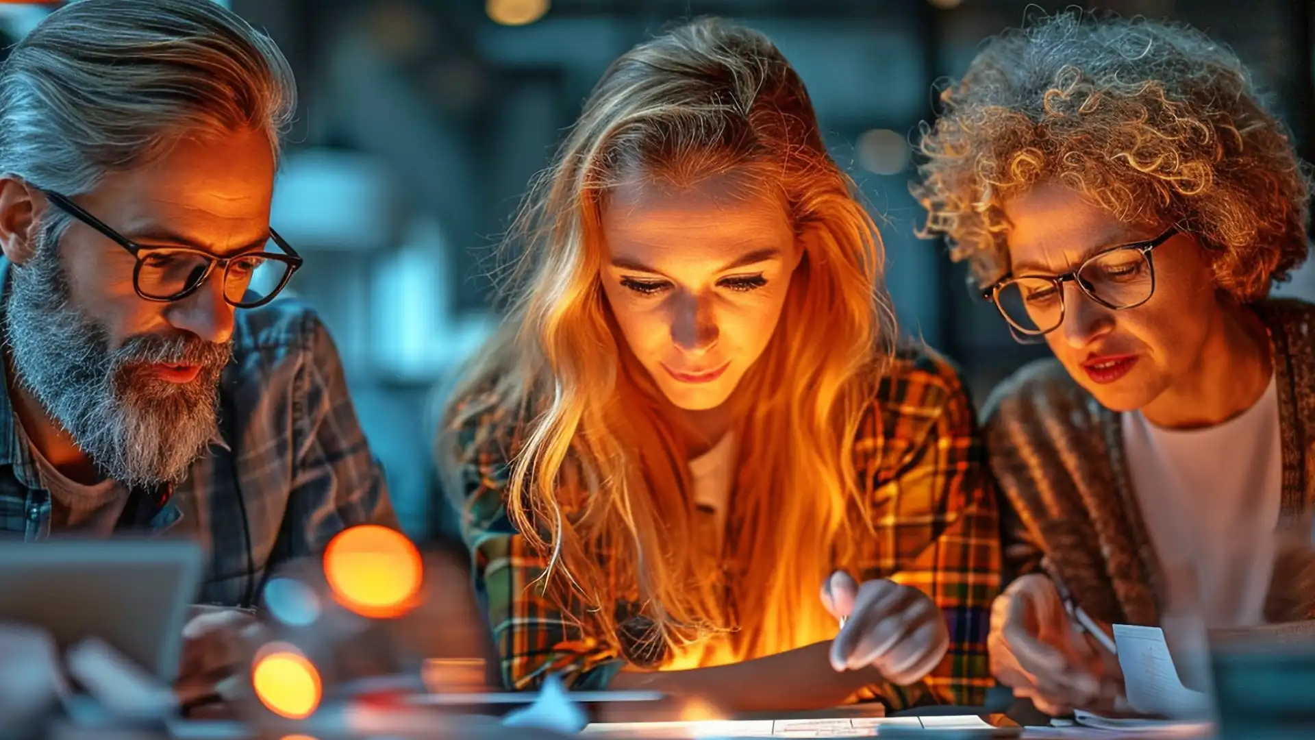 Content Marketing per le PMI - tre persone seduta un tavolo che fissano i loro smartphone