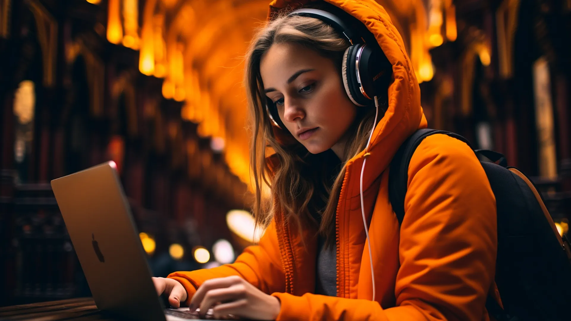 Creare un Blog 1 Creare un Blog di Successo per la Tua PMI - la ragazza con le cuffie che lavora con un portatile