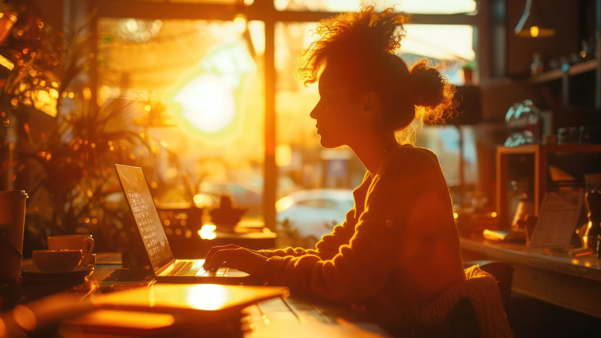 Creare un Blog 6 Creare un Blog di Successo per la Tua PMI - ragazza in controluce che lavora al computer