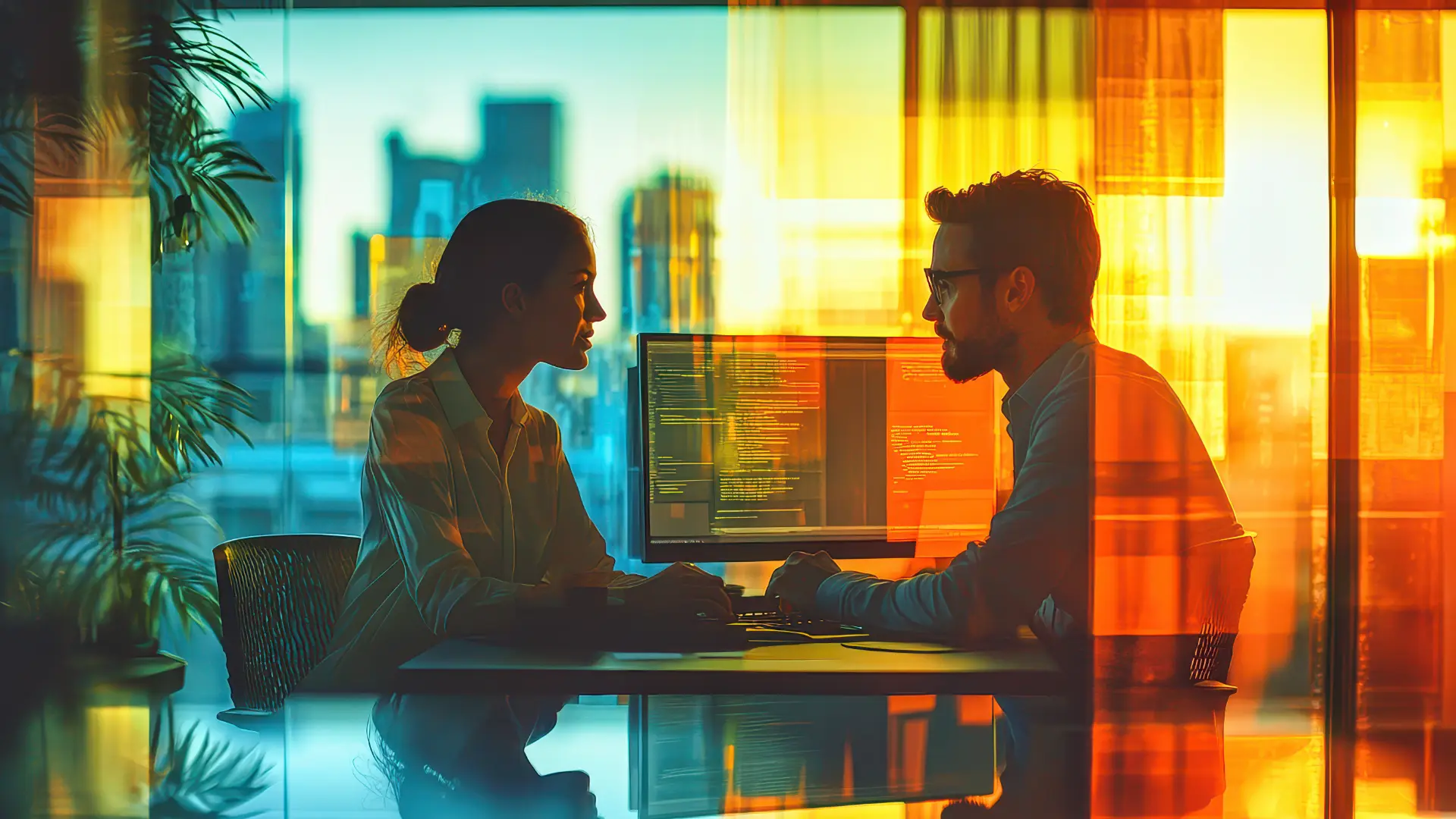 SEO Off-Page - 2 persone che parlano davanti al computer