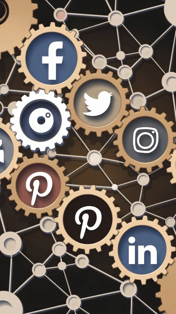 Strategia di Content marketing Efficace - Foto verticale con icone social dentro a ingranaggi