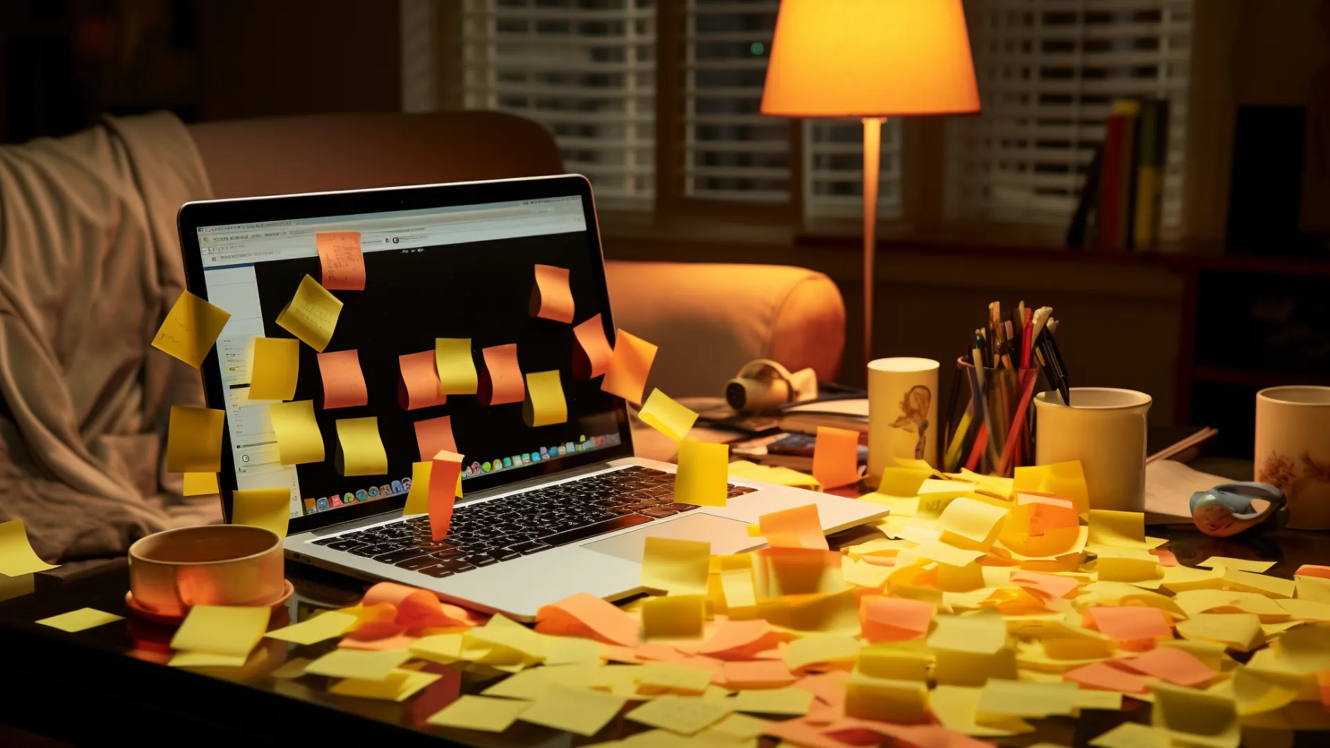 Strategia di Content marketing Efficace - computer portatile sommerso di post-it