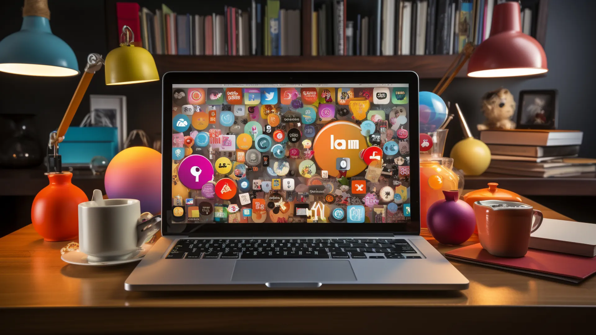 Strategia di Content marketing Efficace - portatile pieno di icone social