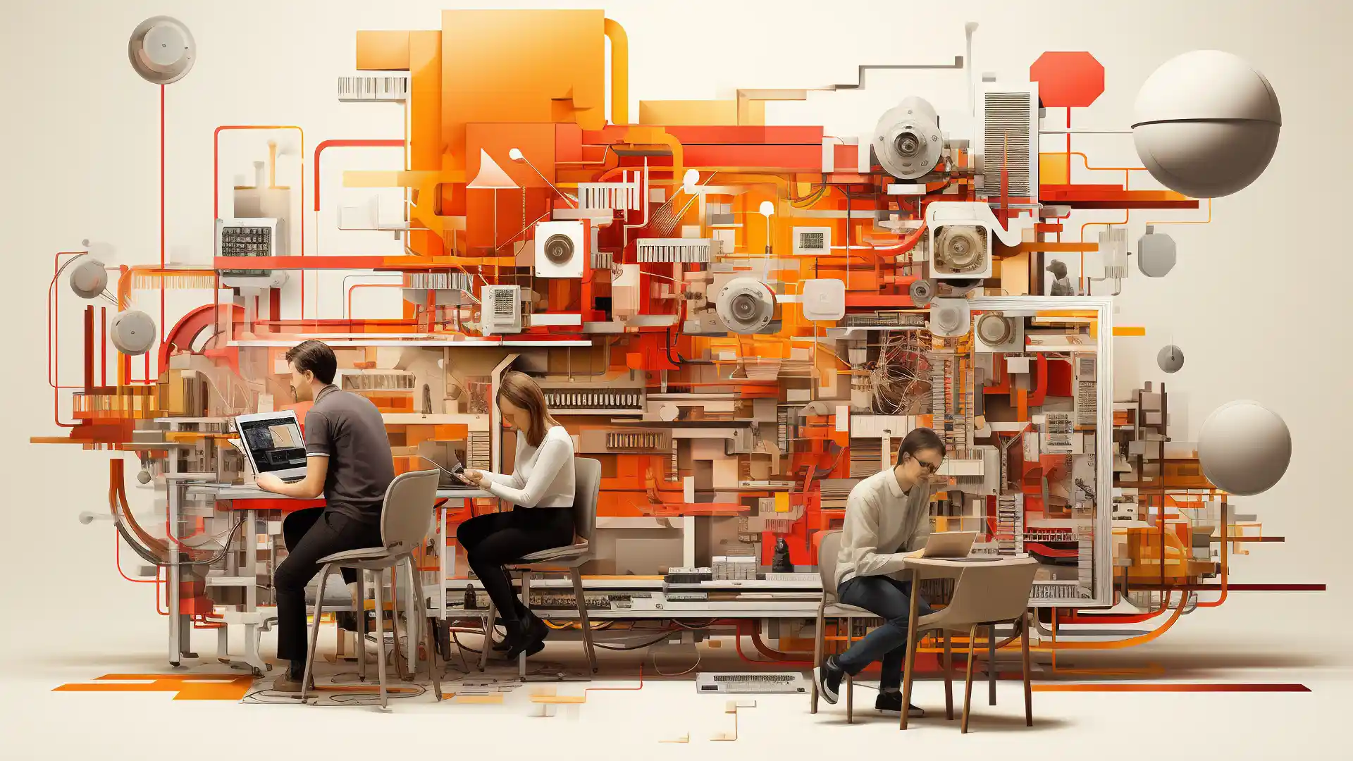 Strumenti di Marketing Automation 7 Strumenti di Marketing Automation - immagine futuristica di tre persone che lavorano al computer