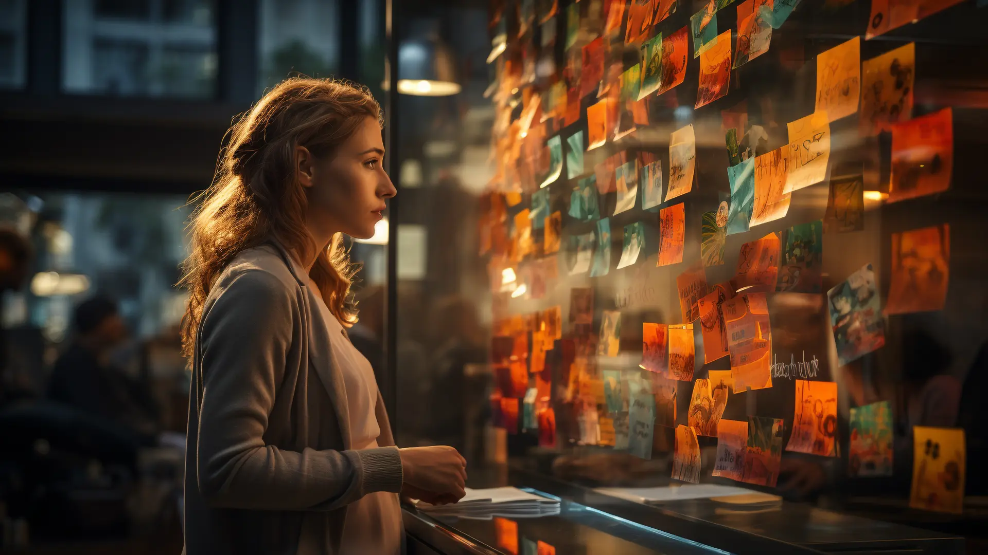 Strumenti di Marketing Automation 4 Strumenti di Marketing Automation - ragazza che guarda una lavagna trasparente con appiccicati dei post-it