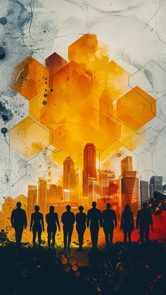 Beacons e Geofencing - immagine concettuale con persone in siluette con citt&agrave; sullo sfondo