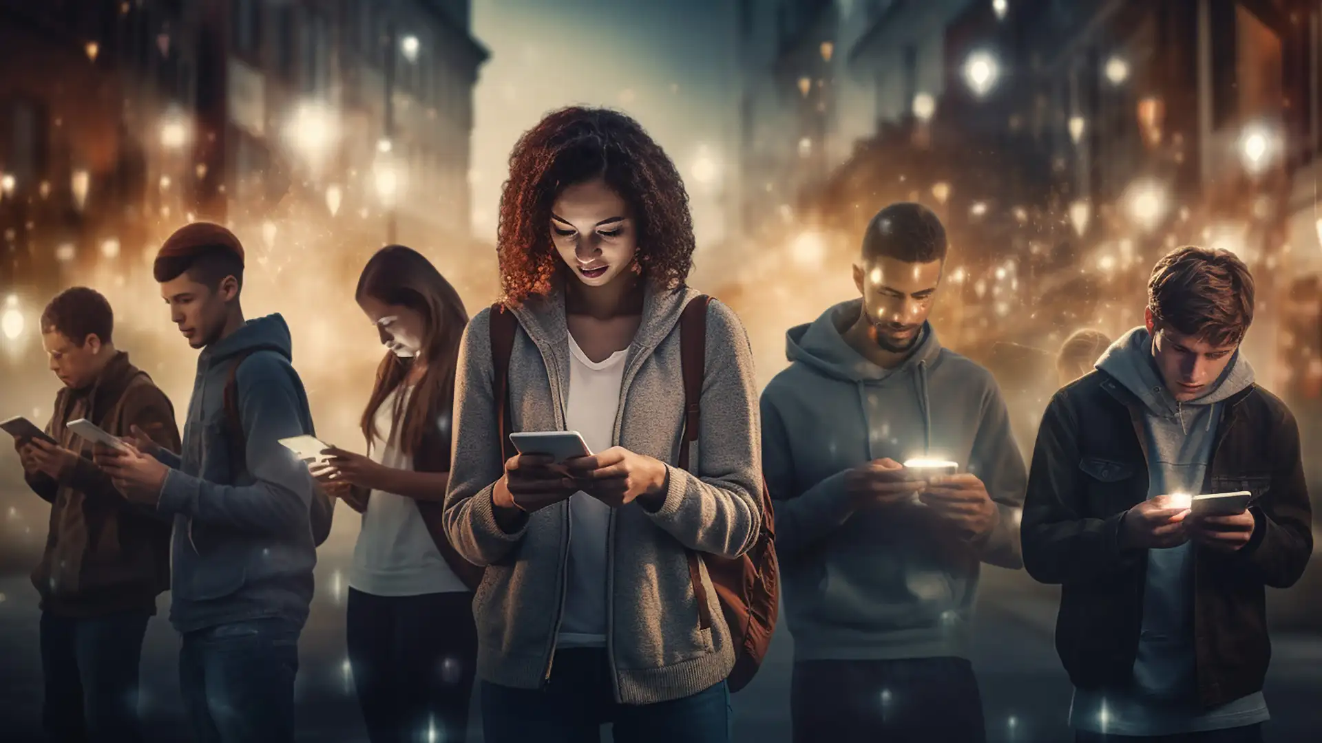 Beacons e Geofencing Marketing di Prossimit&agrave; persone collegate da remoto che guardano i loro cellulari